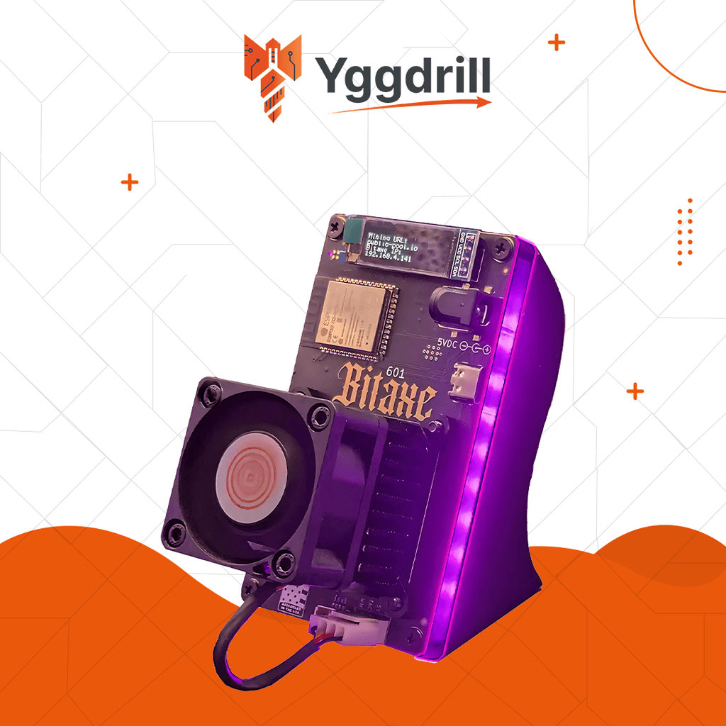 Bitaxe Gamma 602 Black Ice Edition miner with magenta LED side lighting