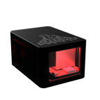 Front angled view of Bitforge Nano Ghost Edition Bitcoin miner showing glass window and illuminated internal circuit board
