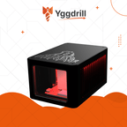 Bitforge Nano Ghost Edition Bitcoin miner with black metal enclosure and red illuminated interior on white and orange background