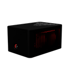 Rear angled view of Bitforge Nano Ghost Edition Bitcoin miner showing power button and red illuminated side vents